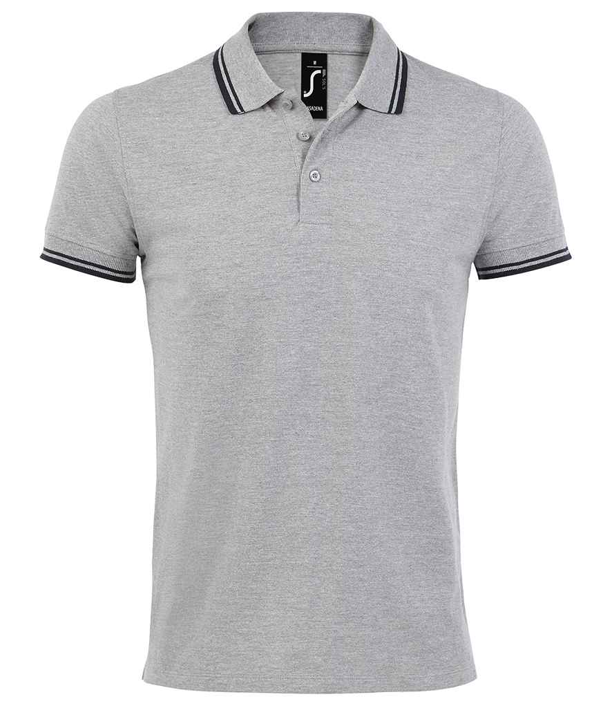 SOL'S Pasadena Tipped Cotton Piqué Polo Shirt Heather Grey/Navy