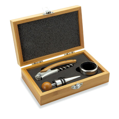 Branded Wine Accessory set in bamboo box