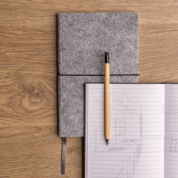 Branded GRS certified recycled felt A5 softcover notebook