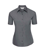 Russell Collection Ladies Short Sleeve Easy Care Poplin Shirt Convoy Grey