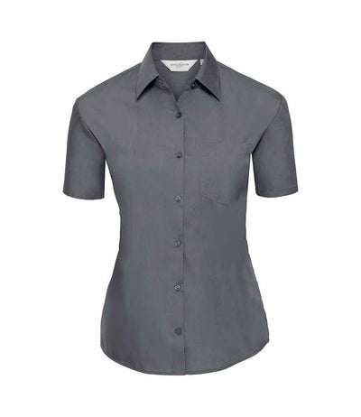 Russell Collection Ladies Short Sleeve Easy Care Poplin Shirt Convoy Grey