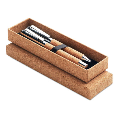 Branded Metal Ball pen set in cork box
