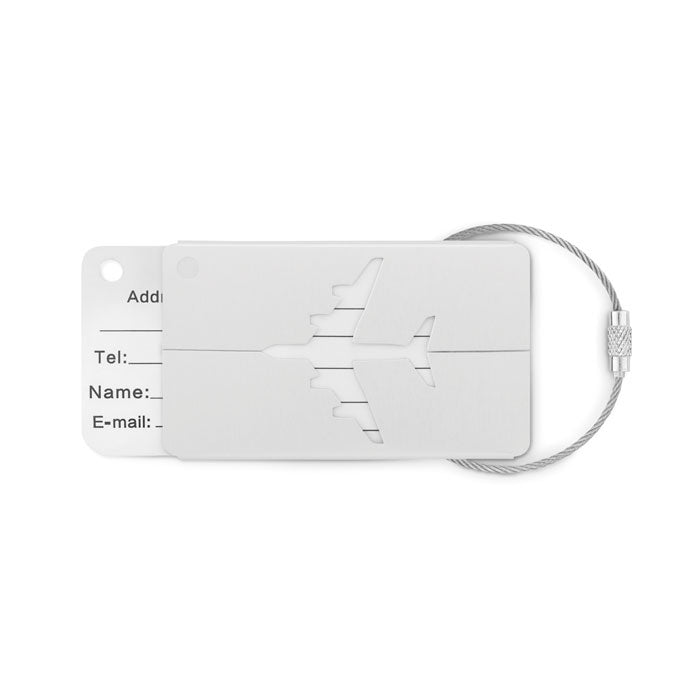 Branded Aluminium luggage tag with Plane cut-out