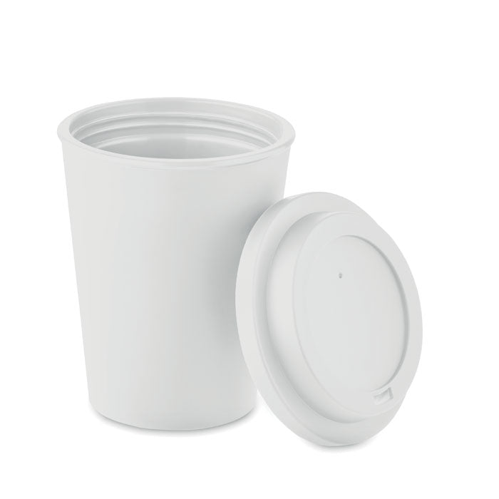 Branded Double wall tumbler PP 300 ml with drinking lid