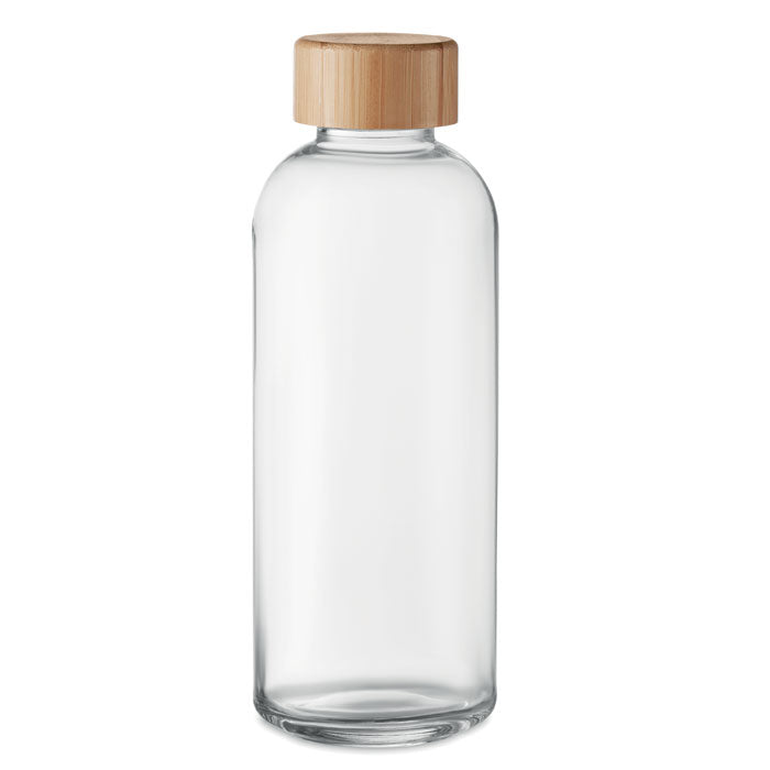 Branded Glass bottle 650ml, bamboo lid