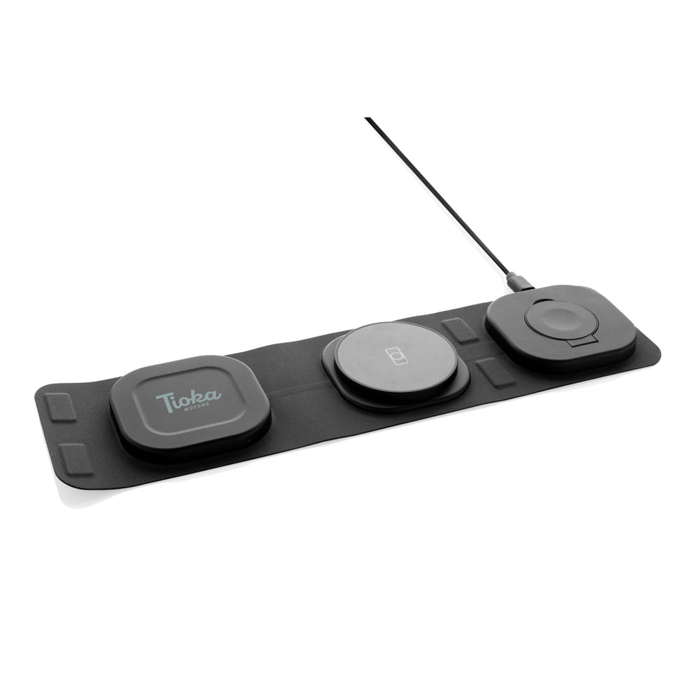 Branded Swiss Peak RCS rplastic 3-in-1 wireless 15W travel charger