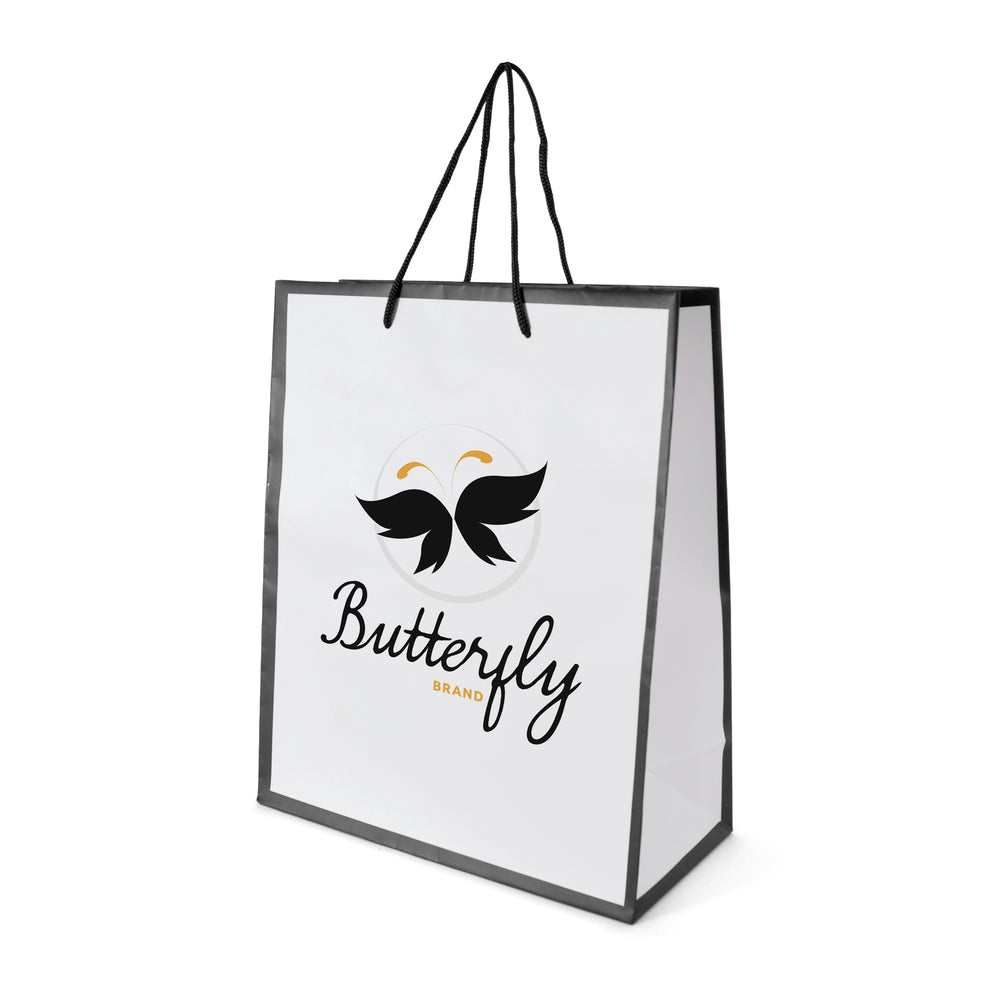 Branded Newquay White Paper Bag with trim and contrasting rope handles