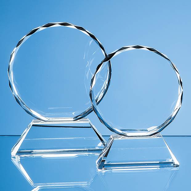 Branded 11cm Optical Crystal Mounted Facet Circle Award