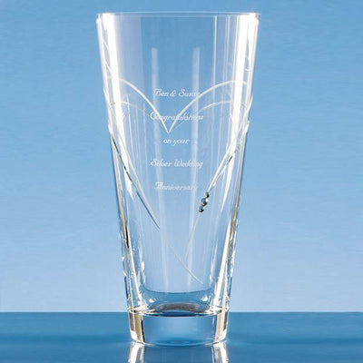 25cm Diamante Conical Vase with Heart Shaped Cutting