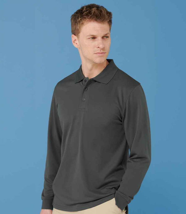Henbury Unisex Long Sleeve Coolplus® Piqué Polo Shirt Charcoal
