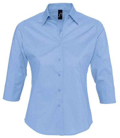 SOL'S Ladies Effect 3/4 Sleeve Fitted Shirt Bright Sky