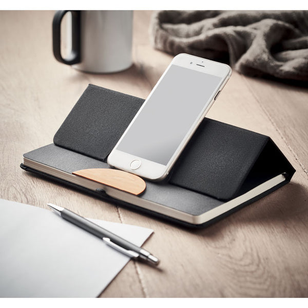 Branded A5 RPET notebook 80 lined with Bamboo Detail