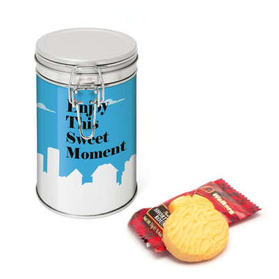Silver Flip Tin of Shortbread Biscuits
