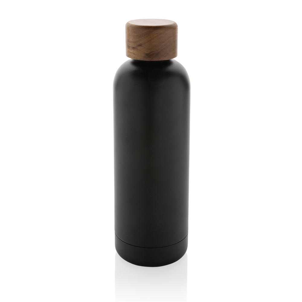 Branded Wood RCS certified recycled stainless steel vacuum bottle