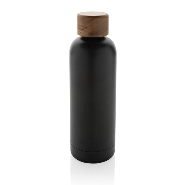 Branded Wood RCS certified recycled stainless steel vacuum bottle