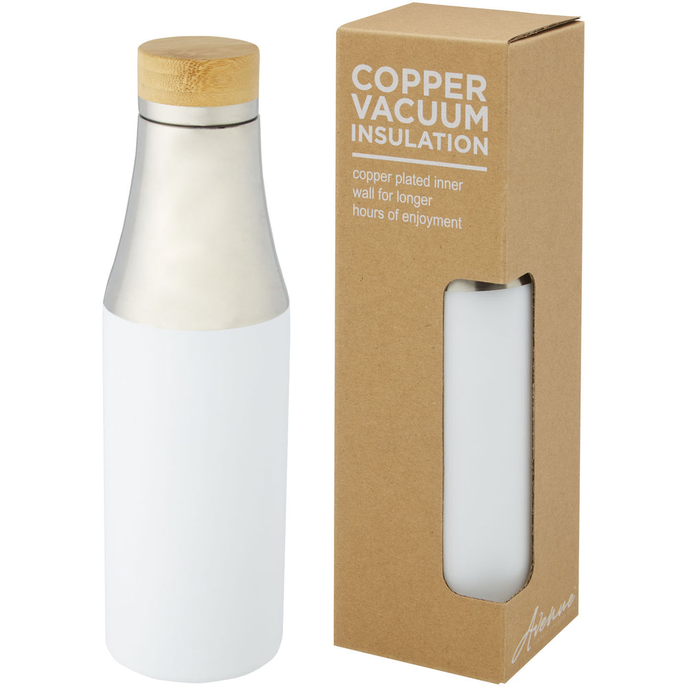 Branded Hulan 540 ml copper vacuum insulated stainless steel bottle with bamboo lid