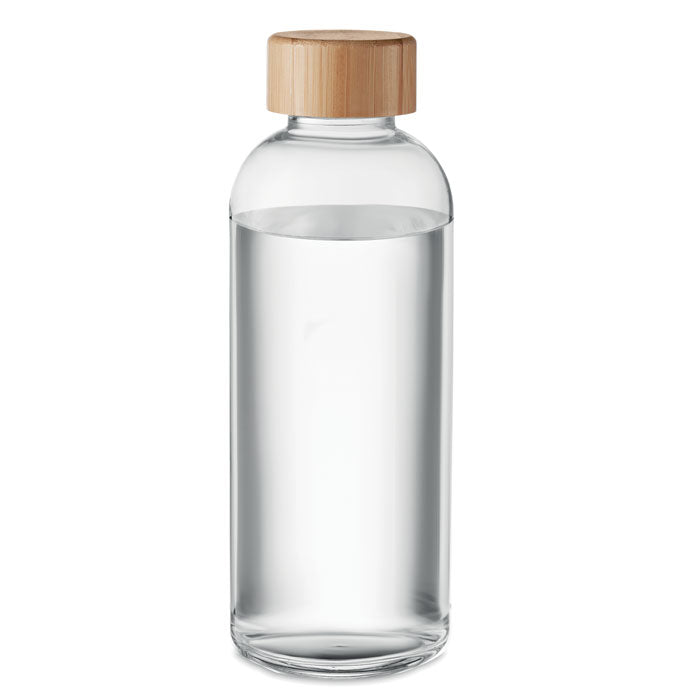 Branded Glass bottle 650ml, bamboo lid