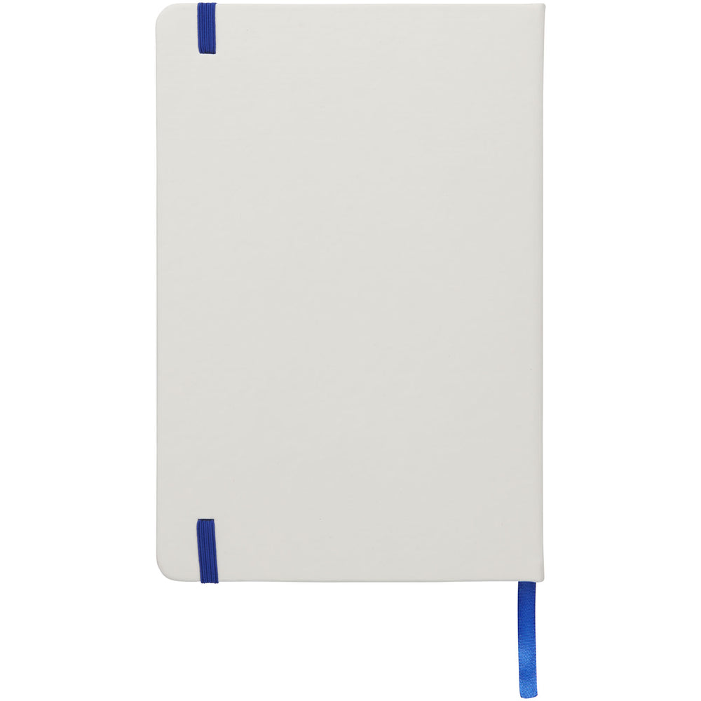 Branded Spectrum A5 white notebook with coloured strap