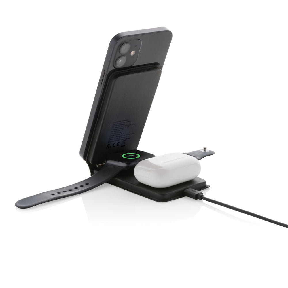 Branded Swiss Peak RCS rPU 15W 3-in-1 magnetic wireless charger