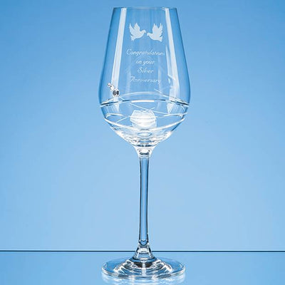 Single Diamante Wine Glass with Modena Spiral Cutting