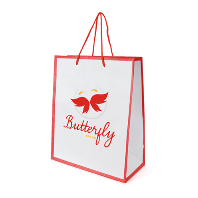 Branded Newquay White Paper Bag with trim and contrasting rope handles