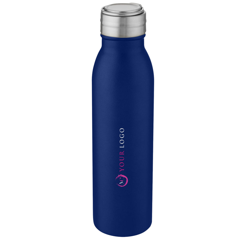 Branded Harper 700 ml stainless steel water bottle with metal loop