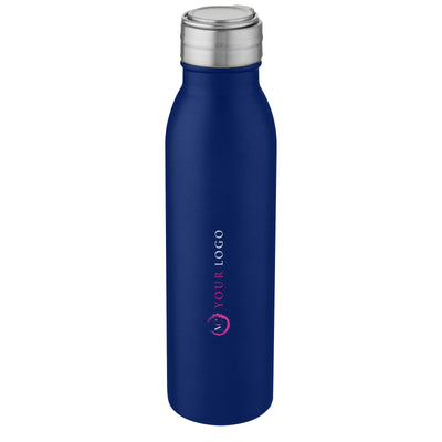Branded Harper 700 ml stainless steel water bottle with metal loop