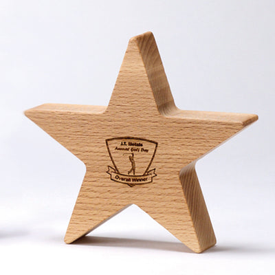 13cm x 13cm x 3.5cm Beech 5 Pointed Star Award