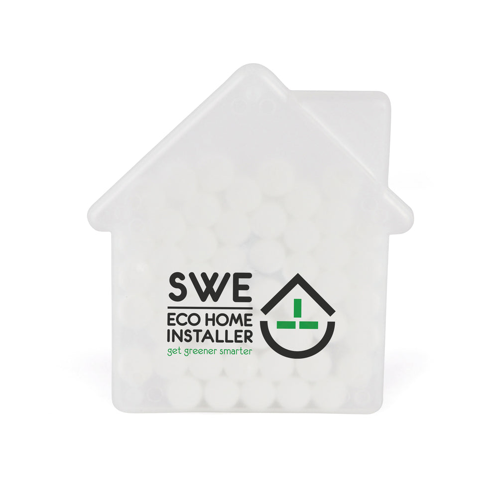 Branded Plastic HOUSE SHAPED mint container.