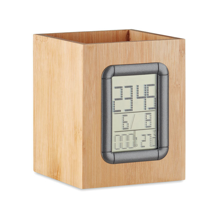 Branded Bamboo penholder and LCD clock