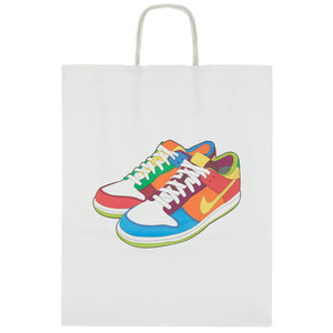 A3 Paper Bag - Twisted Handles with branding to the front of a pair of trainers