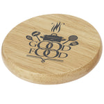 Branded Scoll wooden coaster with bottle opener