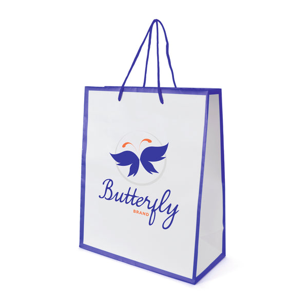 Branded Newquay White Paper Bag with trim and contrasting rope handles