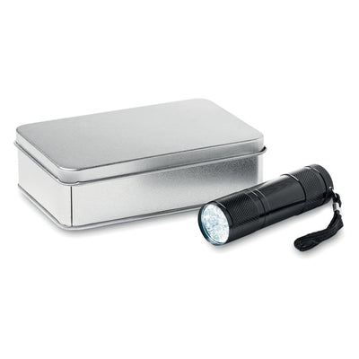 Branded LED torch in tin box