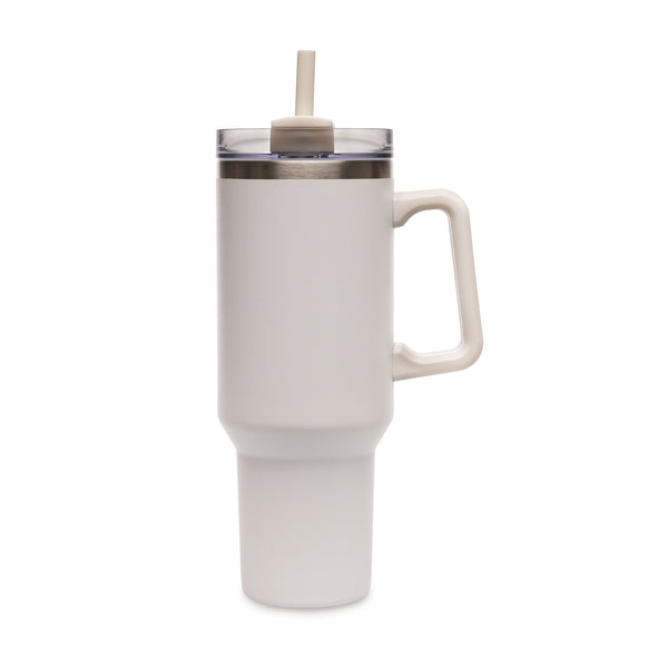 Everest WHITE Stainless Steel Mug with Straw and Handle - 1182ml
