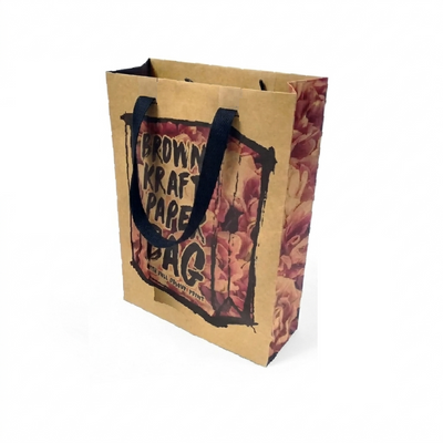Portrait Large Unlaminated Brown Kraft Bag with Black Standard Length Cotton Handle