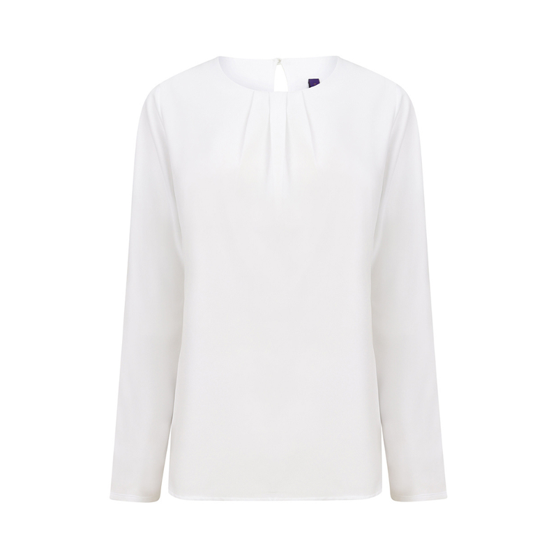 Henbury Ladies Pleat Front Long Sleeve Blouse