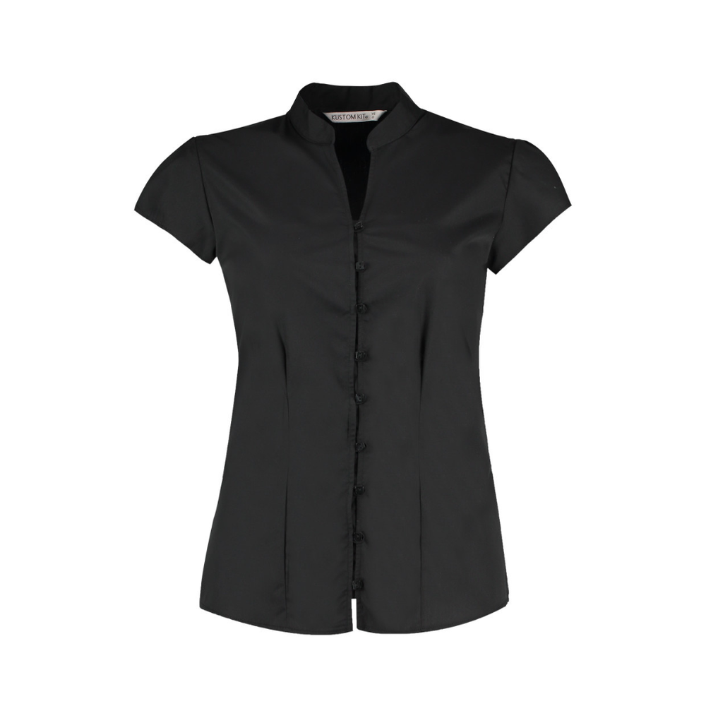 Kustom Kit Ladies Cap Sleeve V Neck Tailored Continental Blouse