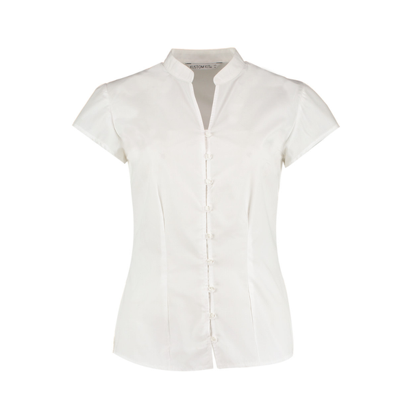 Kustom Kit Ladies Cap Sleeve V Neck Tailored Continental Blouse