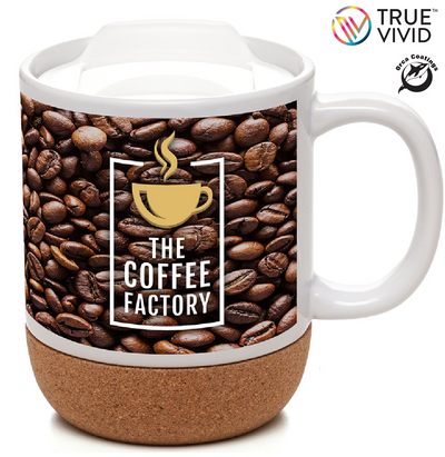 'Humber Full Colour' 400ml Ceramic Mug with Cork Base and PE Plastic Lid