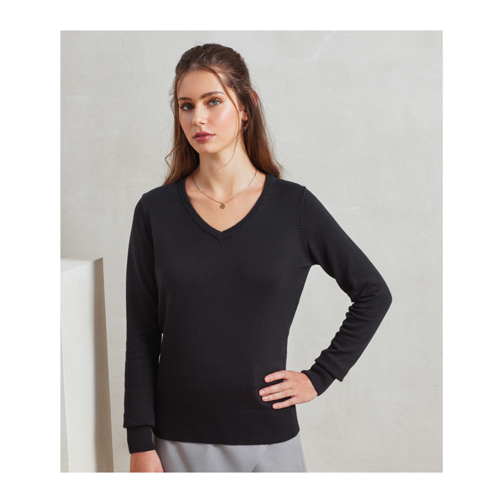 Premier Ladies Knitted Cotton Acrylic V Neck Sweater
