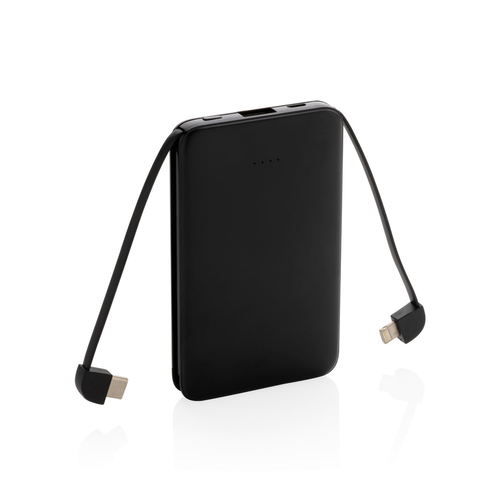 Branded 5.000 mAh Pocket Powerbank with integrated cables