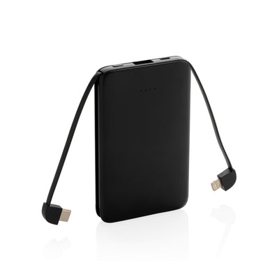 Branded 5.000 mAh Pocket Powerbank with integrated cables