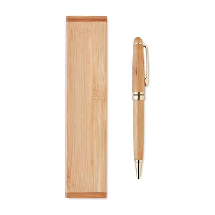 Branded Bamboo twist ball pen in box