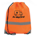 Branded Fluorescent drawstring bag with reflective strip. 210D polyester