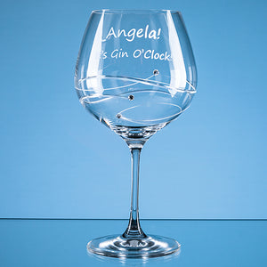 610ml 'Just For You' Diamante Gin Glass with Spiral Design Cutting