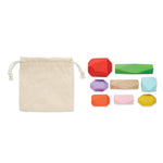 Branded 8 stacking wood rocks in pouch