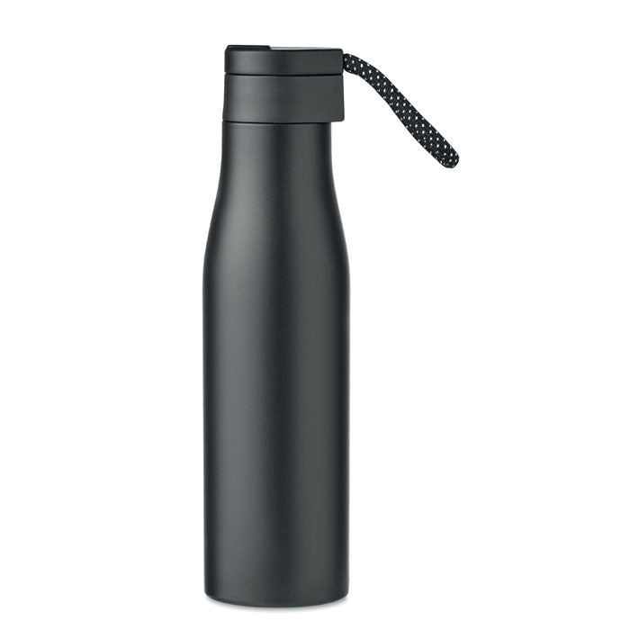 Ashlan Double Wall Vacuum Insulated Stainless Steel Black Water Bottle with Magnetic Lid & Handle - 600ml
