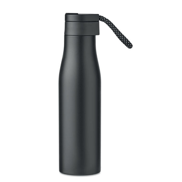 Ashlan Double Wall Vacuum Insulated Stainless Steel Black Water Bottle with Magnetic Lid & Handle - 600ml