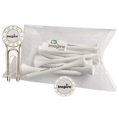 Rockcliffe Clear Pillow Pack of 10 Bamboo Golf Tees, Fork & Marker - 74mm x 110mm